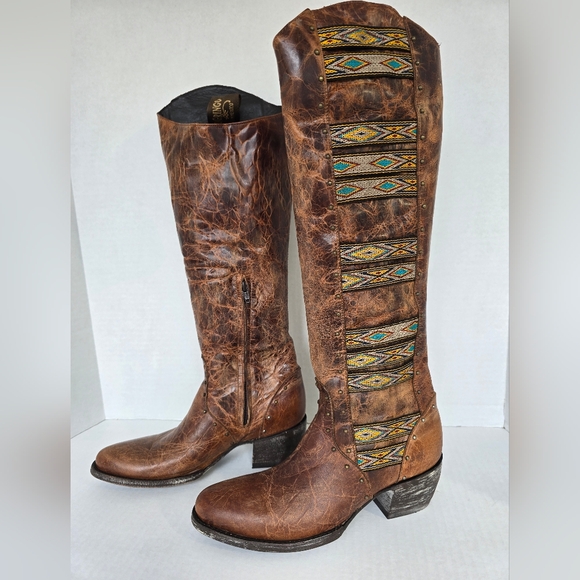 Old Gringo Brown Leather Heeled Boots Elina 7.5 Tall Boho - Picture 2 of 16